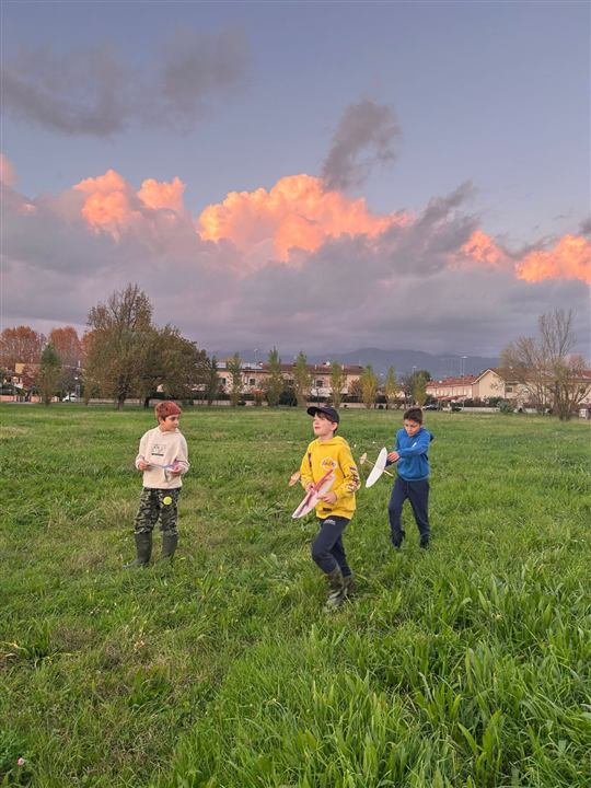 Lanci sul campo sotto le nuvole del tramonto